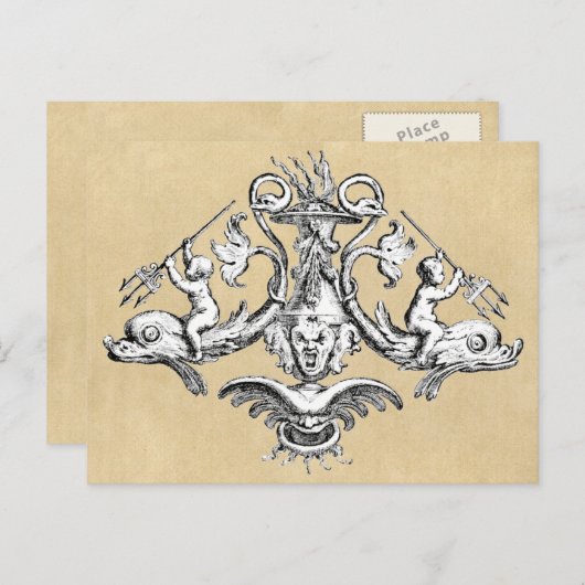 Dolphin & Gargoyle Nautisch symbool Briefkaart (Voorkant / Achterkant)