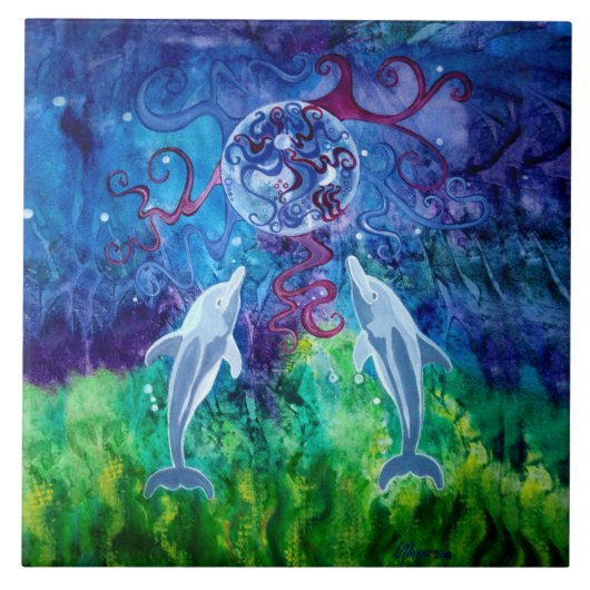 Dolphin Gaze Ceramic Tile Tegeltje (Voorkant)