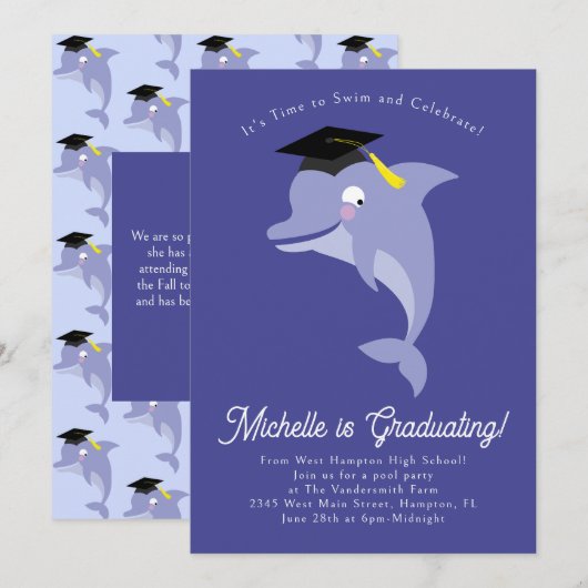 Dolphin Graduation Party Poll Swimming Kaart (Voorkant / Achterkant)