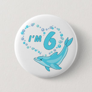 Dolphin Heart 6e verjaardag Ronde Button 5,7 Cm