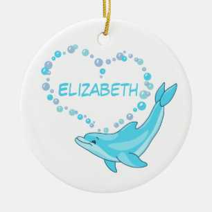 Dolphin Heart, aangepast Keramisch Ornament