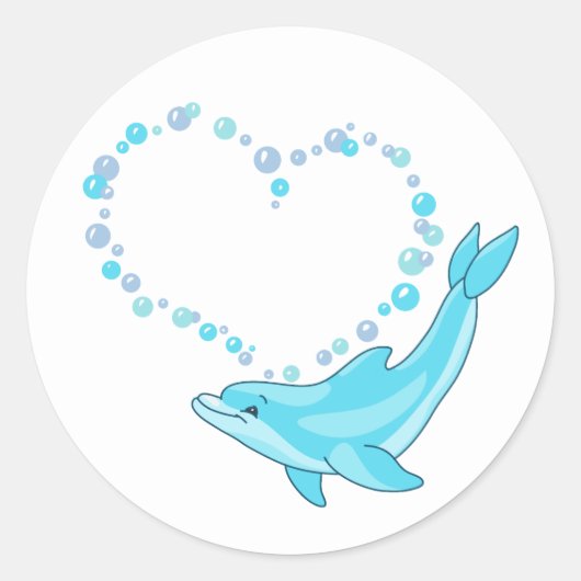 Dolphin Heart Ronde Sticker (Voorkant)
