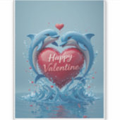 Dolphin Heart Valentine Ocean Love Romantic Sticker (Voorkant)
