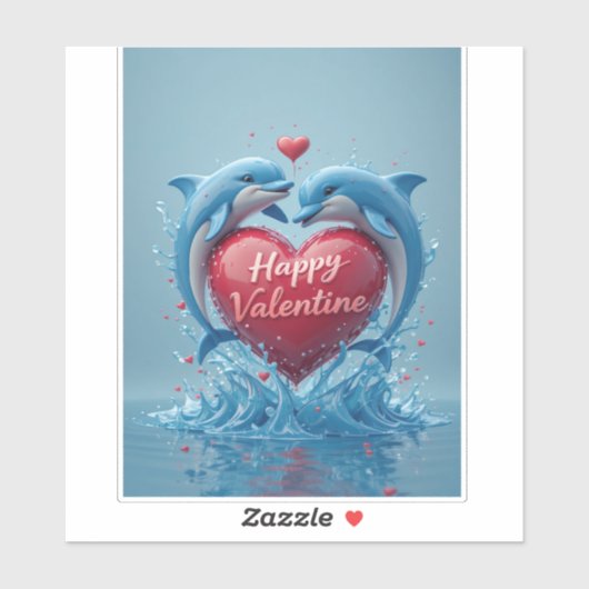 Dolphin Heart Valentine Ocean Love Romantic Sticker (Vel)