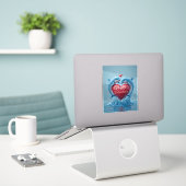 Dolphin Heart Valentine Ocean Love Romantic Sticker (Laptop op bureau)