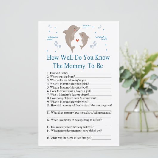 Dolphin Hoe goed ken je het baby shower spel? (Staand voorkant)