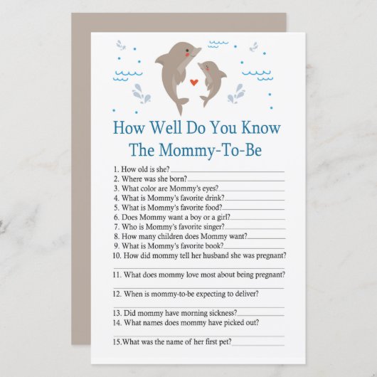 Dolphin Hoe goed ken je het baby shower spel? (Voorkant / Achterkant)