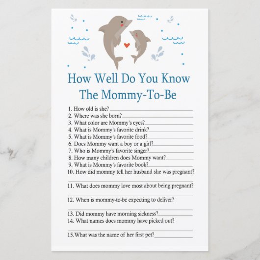 Dolphin Hoe goed ken je het baby shower spel? (Voorkant)