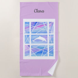 Dolphin in pastel aanpasbare naam strandlaken