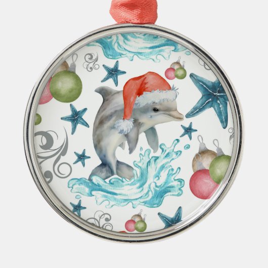 Dolphin in Santa Hat Christmas Ornament Keepsake (Voorkant)
