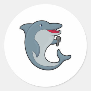 Dolphin in Singing met Microfoon Ronde Sticker