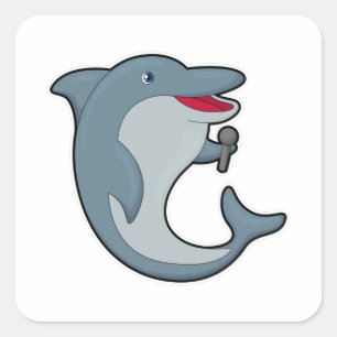 Dolphin in Singing met Microfoon Vierkante Sticker