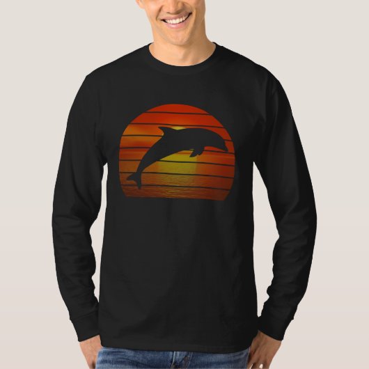 Dolphin jumping retro orange ocean sunset dolphin t-shirt (Voorkant)