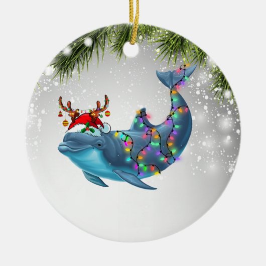 Dolphin-kerstcadeaus voor Kind met Dolphin Lover Keramisch Ornament (Voorkant)