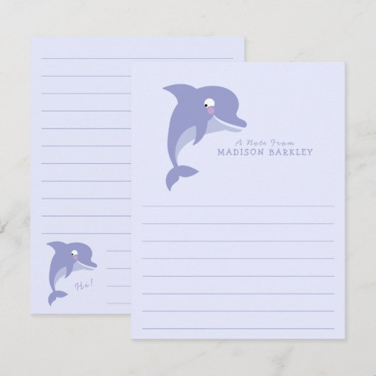 Dolphin Kind Cute Flat Briefpapier Kaarten (Voorkant / Achterkant)