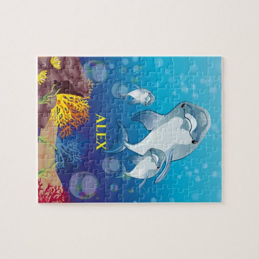 Dolphin kinder puzzel met de naam van het kind. legpuzzel (Horizontaal)