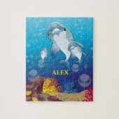 Dolphin kinder puzzel met de naam van het kind. legpuzzel (Verticaal)