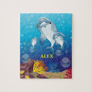 Dolphin kinder puzzel met de naam van het kind. legpuzzel