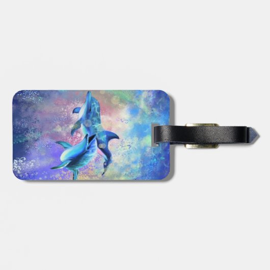 Dolphin Koppel Bagage Label - Voeg uw Tekst / Naam (Achterkant horizontaal)