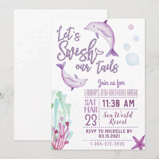 Dolphin Laten we de uitnodiging van de verjaardag  (Voorkant / Achterkant)
