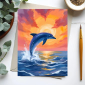 Dolphin Leap Sunset Watercolor Ocean Painted Card