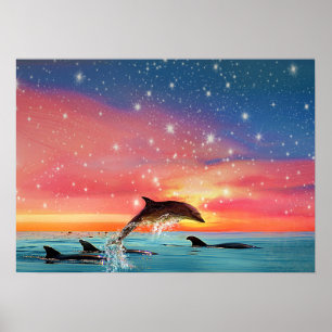 Dolphin Leaping   Zee en sterren voor fikdieren Poster
