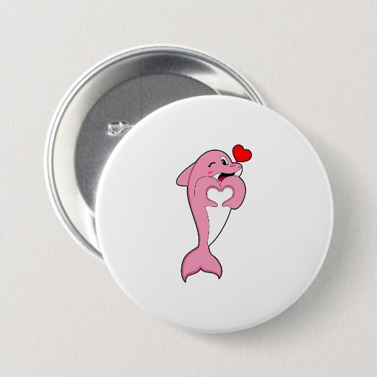 Dolphin Love Heart Ronde Button 7,6 Cm (Voorkant /achterkant)