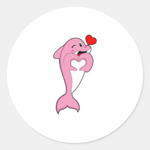 Dolphin Love Heart Ronde Sticker