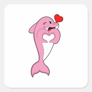 Dolphin Love Heart Vierkante Sticker