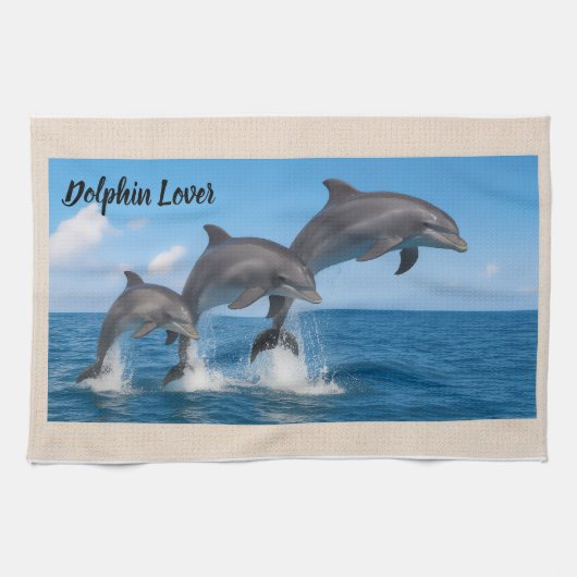 Dolphin Lover Gepersonaliseerde Keuken Handdoek (Horizontaal)