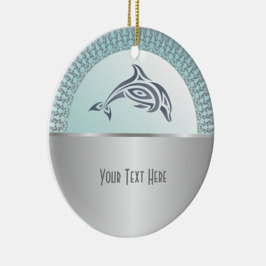 Dolphin Mandala Silver Keramisch Ornament (Rechts)