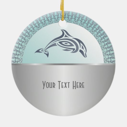 Dolphin Mandala Silver Keramisch Ornament (Achterkant)