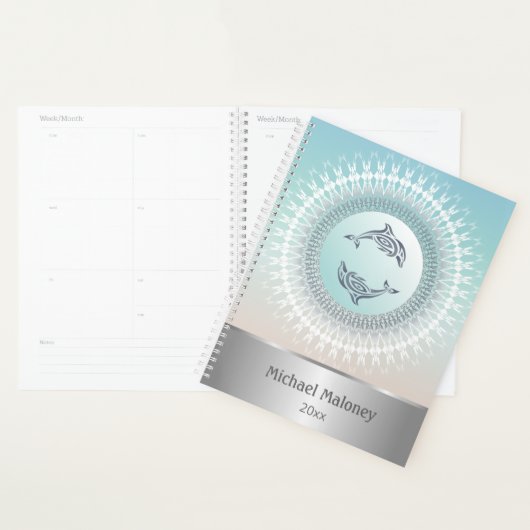 Dolphin Mandala Silver Turquoise Custom Nautical Planner (Display)