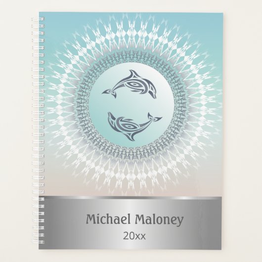 Dolphin Mandala Silver Turquoise Custom Nautical Planner (Voorkant)