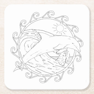 Dolphin Maori Sun Adult Coloring Paper Onderzetter