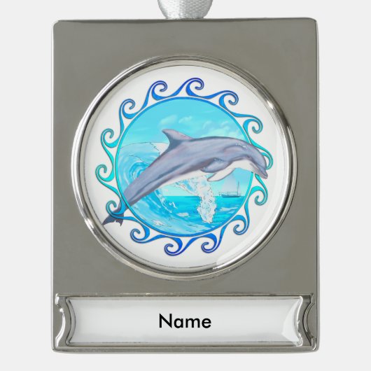 Dolphin Maori Sun Verzilverd Banner Ornament (Voorkant)