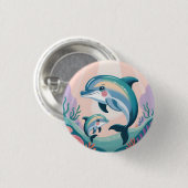 Dolphin Mom and Baby Ronde Button 3,2 Cm (Voorkant /achterkant)