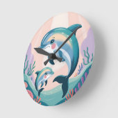 Dolphin Mom and Baby Ronde Klok (Hoek)