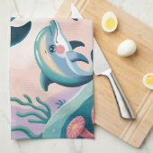 Dolphin Mom and Baby Theedoek (Quarter Fold)