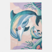 Dolphin Mom and Baby Theedoek (Verticaal)