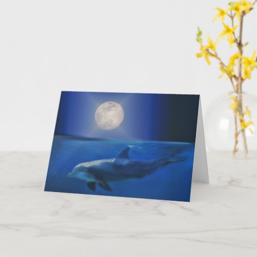 Dolphin Moon en Universe Birthday Kaart (Gele Bloem)