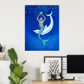 Dolphin Moon Mermaid fantasy art Poster (Thuiskantoor)