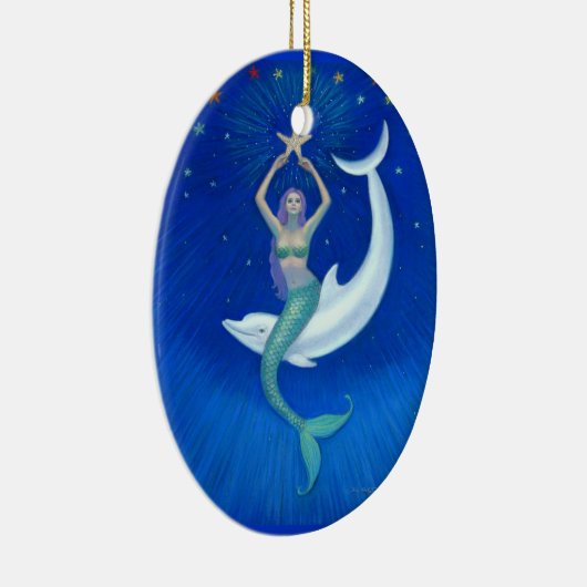 Dolphin Moon Mermaid Oval Kerstversiering Keramisch Ornament (Rechts)
