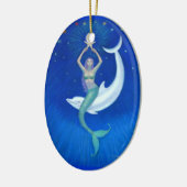 Dolphin Moon Mermaid Oval Kerstversiering Keramisch Ornament (Links)