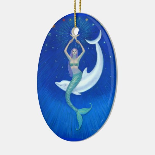 Dolphin Moon Mermaid Oval Kerstversiering Keramisch Ornament (Links)