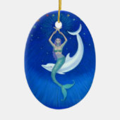 Dolphin Moon Mermaid Oval Kerstversiering Keramisch Ornament (Voorkant)