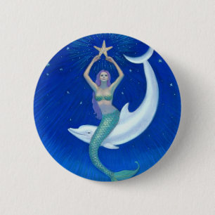 Dolphin Moon Mermaid Ronde Button 5,7 Cm