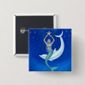 Dolphin Moon Mermaid Vierkante Button 5,1 Cm (Voorkant /achterkant)