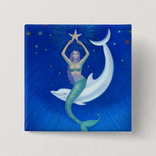 Dolphin Moon Mermaid Vierkante Button 5,1 Cm (Voorkant)