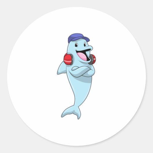 Dolphin naar Muziek luisteren Ronde Sticker (Voorkant)